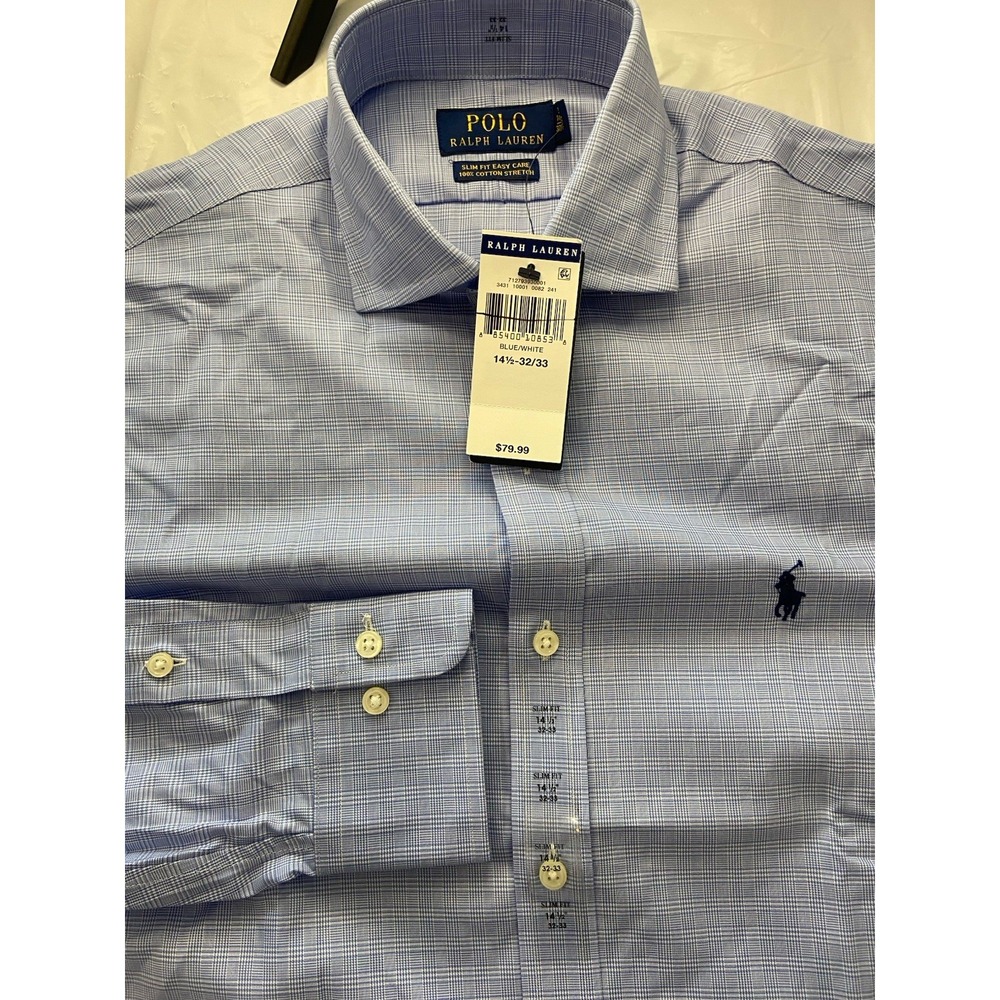 Men's Ralph Lauren Polo Slim‎ Fit Easy Care 100% Cotton Stretch-14.5-32/33-New